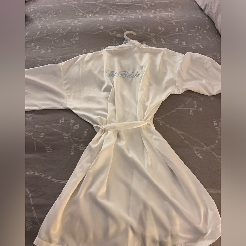 Nordstrom bride satin gown with light blue lettering. Size small.